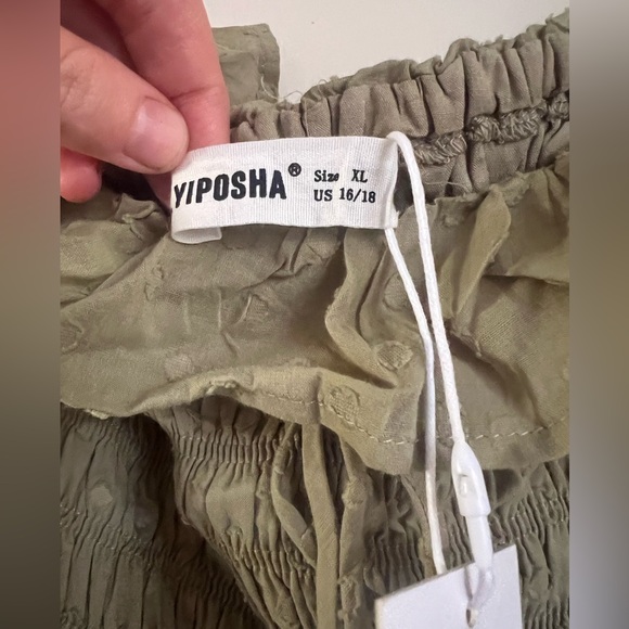 Cottage Core Olive Smocked Dress with Puff Sleeves - Picture 5 of 11